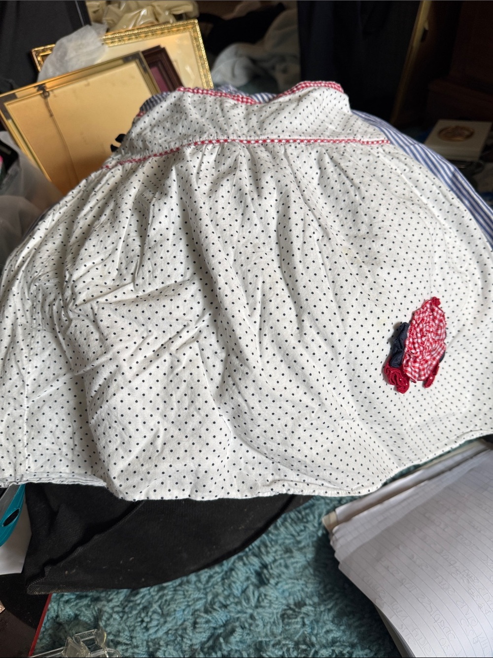 Girls White Polka Dot Skirt with Red Trim
